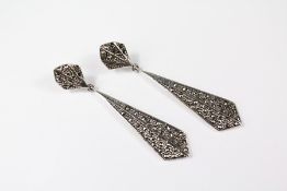 A Pair of Silver and Marcasite Art Deco-Style Earrings