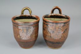 Two Winchcombe Pottery Flower Show Commemorative Wall Pots