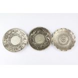 Three Chinese White Metal Coin Dishes