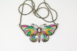 A Silver Plique A Jour Butterfly Necklace