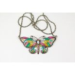 A Silver Plique A Jour Butterfly Necklace