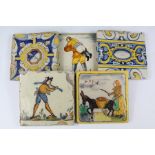 Five 17th and 18th Century Spanish Polychrome Tiles