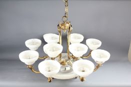 A 20th Century Alabaster and Brass Chandelier