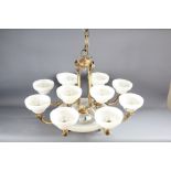 A 20th Century Alabaster and Brass Chandelier