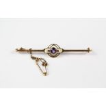Antique 15ct Amethyst and Seed-pearl Bar Brooch