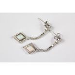 A Pair of Silver CZ and Opal Panel Earrings