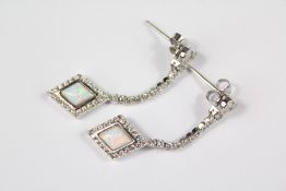 A Pair of Silver CZ and Opal Panel Earrings