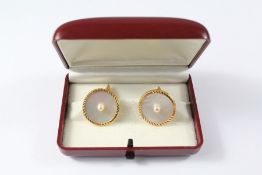 A Pair of 21ct Gold, Pearl and Mother-of-Pearl Cuff Links
