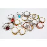 Twenty Silver Mounted and Semi-Precious Stone Rings