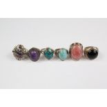 Six Hardstone and Semi-Precious Stone Rings