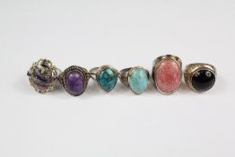 Six Hardstone and Semi-Precious Stone Rings