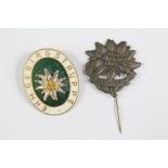 A German Silver Mountain Troops War Era Edelweiss Badge