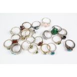 Twenty Silver Mounted and Semi-Precious Stone Rings