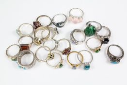 Twenty Silver Mounted and Semi-Precious Stone Rings