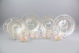 Four Delicate Venetian Hand Blown Dessert Bowls and Plates