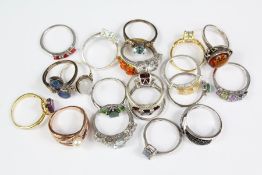 Twenty Silver Mounted and Semi-Precious Stone Rings