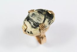 Antique 18/22ct Middle Eastern Yellow Gold Black and White Pebble Ring