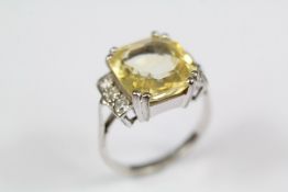 Art Deco 5.46ct Natural Yellow Sapphire & Diamond Ring