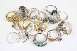 Twenty Silver Mounted Hardstone and Semi-Precious Stone Rings