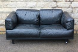 A Poltrona Frau Black Leather Two-Seater Sofa