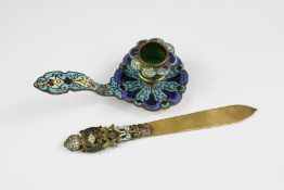 A Cloisonne Bronze and Enamel Candlestick