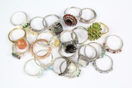 Twenty Silver Mounted and Semi-Precious Stone Rings