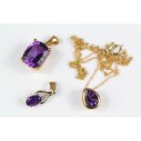 Two 9ct Yellow Gold Amethyst Pendants