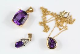 Two 9ct Yellow Gold Amethyst Pendants