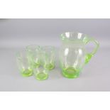 Green Glass Uranium Jug and Tumblers