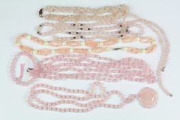 A Collection of Pink Quartz Necklaces