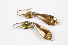 A Pair Victorian Citrine Gold Mounted Drop Earrings
