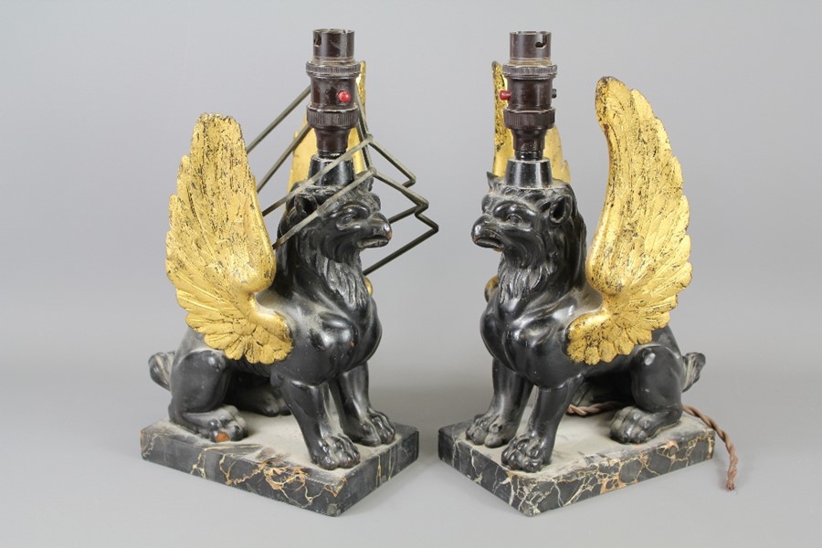 A Pair of Early 20th Century Carved Griffin Lamp Bases - Image 2 of 2