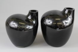A Pair of Black Glass Vases