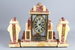 Comptoir Cardinet Paris Art Deco Mantel Clock and Garniture