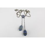 A White Metal Art Deco Blue Agate/Rock Crystal and Cut-Glass Drop Pendant