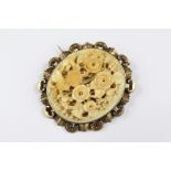 Antique 9ct Gold Ivory Carved Floral Brooch