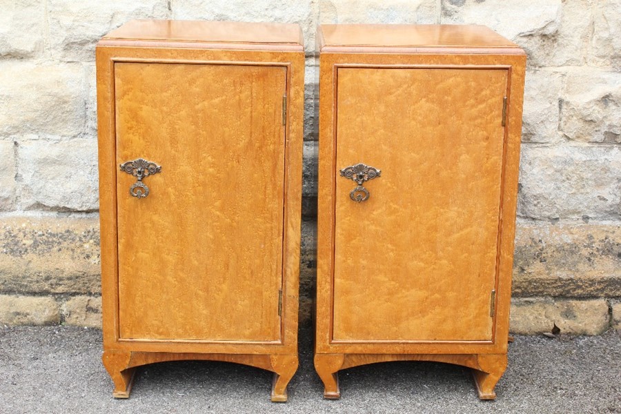 A Pair of Birds Eye Maple Bedside Cabinets