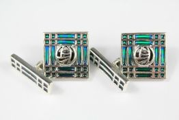 A Pair of Silver and Enamel Art Nouveau style Cufflinks