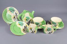 Clarice Cliff Hand-painted Bizarre Seven Piece Tea Set