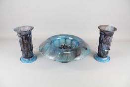 Two Pressed Glass Blue Vases