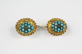 A Pair of Antique 15ct Gold and Turquoise Earrings