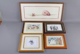 A Set of Five Comic Prints of Animals