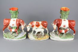 Three 19th Century Staffordshire Spill Vases
