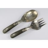 A Pair of Thai Silver and Horn Salad Servers