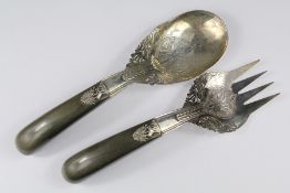 A Pair of Thai Silver and Horn Salad Servers