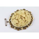 Antique 9ct Gold Ivory Carved Floral Brooch