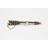 Antique 14 ct Rose Cut Diamond and Pearl Cupids Arrow Brooch