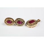 A 9ct Gold Ruby and Diamond Earring and Pendant Set