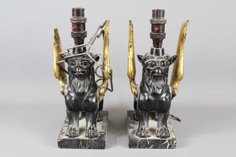 A Pair of Early 20th Century Carved Griffin Lamp Bases