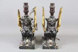 A Pair of Early 20th Century Carved Griffin Lamp Bases